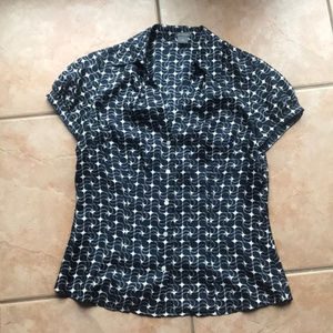 Ann Taylor Navy Silk Print Button Down Blouse Sz 8